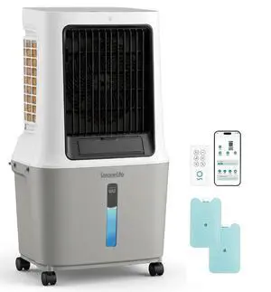 SereneLife Portable Swamp Cooler Air Conditioner - 2500 CFM Airflow, 8 Gallon Water Tank Portable Evaporative Air Cooler for Room & Outdoors, WiFi, Humidifier & Fan Modes, Ice Packs & Remote Included SereneLife Portable Swamp Cooler Air Conditioner - 2500 CFM Airflow, 8 Gallon Water Tank Portable Evaporative Air Cooler for Room & Outdoors, WiFi, Humidifier & Fan Modes, Ice Packs & Remote Included