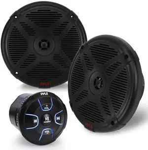 6.5'' Dual Marine Speakers Kit - Waterproof-Rated w/Amplified Bluetooth Remote Control Receiver for Powersport Vehicles, IP65 Marine Grade Rating, 600 Watt Max Power - Pyle PLMRKT8 6.5'' Dual Marine Speakers Kit - Waterproof-Rated w/Amplified Bluetooth Remote Control Receiver for Powersport Vehicles, IP65 Marine Grade Rating, 600 Watt Max Power - Pyle PLMRKT8