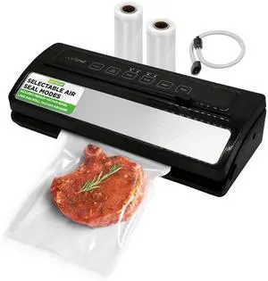 NutriChef Food Vacuum Sealer Machine, Stainless Steel & ABS Body, Automatic Sealing System for Dry and Moist Foods, LED Touch Controls, Includes Bags, Hose & Roll Cutter, 110W Suction Power, 14"x6" NutriChef Food Vacuum Sealer Machine, Stainless Steel & ABS Body, Automatic Sealing System for Dry and Moist Foods, LED Touch Controls, Includes Bags, Hose & Roll Cutter, 110W Suction Power, 14"x6"