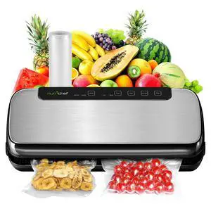 NutriChef Food Vacuum Sealer Machine, Stainless Steel Automatic Air Sealing System for Dry/Moist Foods, LED Touch Controls, Includes Vacuum Hose, Bag Roll and Wine Stopper, 110W Suction Power, 14"x6" NutriChef Food Vacuum Sealer Machine, Stainless Steel Automatic Air Sealing System for Dry/Moist Foods, LED Touch Controls, Includes Vacuum Hose, Bag Roll and Wine Stopper, 110W Suction Power, 14"x6"
