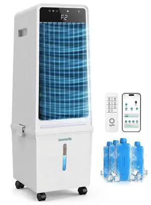 SereneLife Evaporative Air Cooler with 15 L Detachable Water Tank, Air Cooler with 1500 CFM Cooling Power, Indoor Outdoor Oscillating System with Wheels, Remote & Ice Packs, (Black & White) SereneLife Evaporative Air Cooler with 15 L Detachable Water Tank, Air Cooler with 1500 CFM Cooling Power, Indoor Outdoor Oscillating System with Wheels, Remote & Ice Packs, (Black & White)