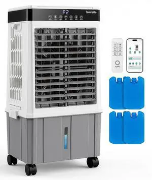 SereneLife Portable Air Cooler with 2200 CFM Power - High-Performance Evaporative Air Cooler for Indoor and Outdoor Spaces, 21 L Tank, Oscillation, 24-Hour Timer, Remote Control Cooling System SereneLife Portable Air Cooler with 2200 CFM Power - High-Performance Evaporative Air Cooler for Indoor and Outdoor Spaces, 21 L Tank, Oscillation, 24-Hour Timer, Remote Control Cooling System