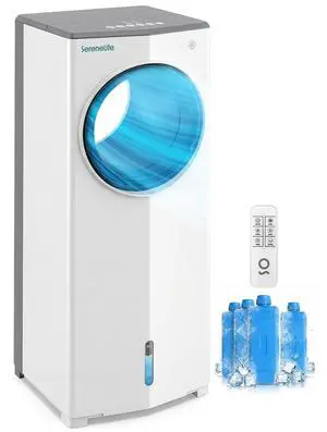 SereneLife Portable Evaporative Air Cooler with 4L Detachable Water Tank, 1800 CFM Evaporative Cooler with Remote & Ice Packs, Indoor Outdoor Air Cooler Portable for Room Use, (White & Gray) SereneLife Portable Evaporative Air Cooler with 4L Detachable Water Tank, 1800 CFM Evaporative Cooler with Remote & Ice Packs, Indoor Outdoor Air Cooler Portable for Room Use, (White & Gray)