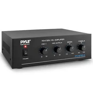 Pyle Compact 60 Watt Power Amplifier - Office, Home, Public Address System w/ RCA, 2 Microphone IN, 25/70 Volt Outputs, LED, Input Selector, Mic Talkover, Telephony, Music On Hold - PCM30A Pyle Compact 60 Watt Power Amplifier - Office, Home, Public Address System w/ RCA, 2 Microphone IN, 25/70 Volt Outputs, LED, Input Selector, Mic Talkover, Telephony, Music On Hold - PCM30A