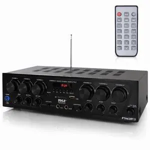 Pyle Bluetooth Wireless Home Amplifier System - Upgraded 6 Channel Audio, 750 Watt Power, Easy Karaoke, Stereo Receiver w USB-A, Micro SD, Headphone, 2 Microphone Input w/Echo, Talkover for PA Pyle Bluetooth Wireless Home Amplifier System - Upgraded 6 Channel Audio, 750 Watt Power, Easy Karaoke, Stereo Receiver w USB-A, Micro SD, Headphone, 2 Microphone Input w/Echo, Talkover for PA