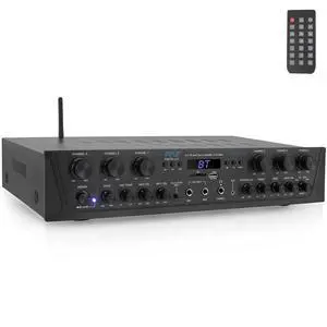 Pyle Home Audio Amplifier with Bluetooth - 6 Channel 600 Watt Peak Power, Karaoke with Echo, 2 Mic Input with Talkover, Headphone In, USB A MP3 Player with SD Reader - Home, Commercial, Worship Pyle Home Audio Amplifier with Bluetooth - 6 Channel 600 Watt Peak Power, Karaoke with Echo, 2 Mic Input with Talkover, Headphone In, USB A MP3 Player with SD Reader - Home, Commercial, Worship