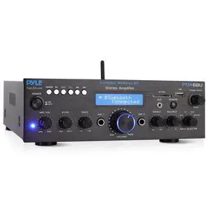 Pyle Wireless Bluetooth Power Amplifier System - 200W Dual Channel Sound Audio Stereo Receiver w/ USB, SD, AUX, MIC IN w/ Echo, Radio, LCD - For Home Theater Entertainment via RCA, Studio Use - PDA6BU Pyle Wireless Bluetooth Power Amplifier System - 200W Dual Channel Sound Audio Stereo Receiver w/ USB, SD, AUX, MIC IN w/ Echo, Radio, LCD - For Home Theater Entertainment via RCA, Studio Use - PDA6BU