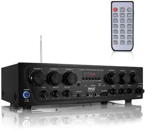 Pyle Wireless Bluetooth Karaoke Amplifier - 6 Channel 750W Power, Stereo Receiver Home Audio Amplifier w/USB,AUX, Subwoofer Out, Headphone, 2 Mic Input w/Echo, Talk-Over For PA Pyle Wireless Bluetooth Karaoke Amplifier - 6 Channel 750W Power, Stereo Receiver Home Audio Amplifier w/USB,AUX, Subwoofer Out, Headphone, 2 Mic Input w/Echo, Talk-Over For PA