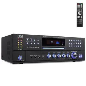 Pyle 3000W 4-Channel Wireless Bluetooth Amplifier - Stereo Receiver with Front CD/DVD Player, FM Radio, Hi Def Input, Aux, RCA, USB, 2 Mic Inputs w/Echo, Subwoofer Out - Rack Mount Pyle 3000W 4-Channel Wireless Bluetooth Amplifier - Stereo Receiver with Front CD/DVD Player, FM Radio, Hi Def Input, Aux, RCA, USB, 2 Mic Inputs w/Echo, Subwoofer Out - Rack Mount