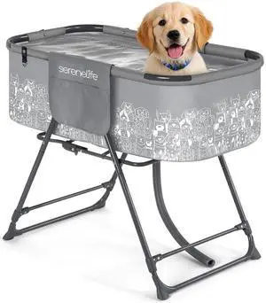 SereneLife Foldable Dog Bath Tub with Adjustable Height, 360° Access, Drain Hose & Storage Pockets 130 lb Capacity Grooming Station for Indoor/Outdoor Use (Gray) SereneLife Foldable Dog Bath Tub with Adjustable Height, 360° Access, Drain Hose & Storage Pockets 130 lb Capacity Grooming Station for Indoor/Outdoor Use (Gray)