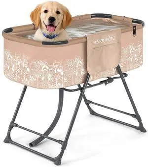SereneLife Foldable Dog Bath Tub with Adjustable Height, 360° Access, Drain Hose & Storage Pockets 130 lb Capacity Grooming Station for Indoor/Outdoor Use (Beige) SereneLife Foldable Dog Bath Tub with Adjustable Height, 360° Access, Drain Hose & Storage Pockets 130 lb Capacity Grooming Station for Indoor/Outdoor Use (Beige)