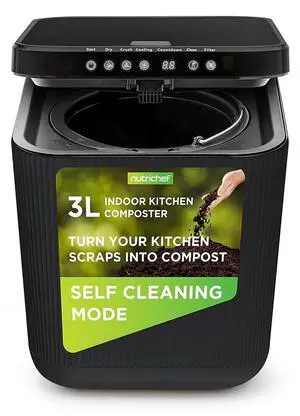 Nutrichef 3L Electric Kitchen Composter - Composts Organic Material & Food Scraps | Countertop Automatic Compost Bin | Dry, Crush, & Cooling Functions | Perfect for Kitchens & Apartments | Grey Nutrichef 3L Electric Kitchen Composter - Composts Organic Material & Food Scraps | Countertop Automatic Compost Bin | Dry, Crush, & Cooling Functions | Perfect for Kitchens & Apartments | Grey