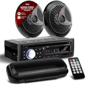 Pyle Marine Stereo Radio Receiver Speaker Kit - 200W Wireless Receiver and 150W Waterproof 6.5 Speakers, Hands-Free Talking, CD/MP3/USB/SD Player, AM/FM Radio, for Boat & Off-Road Vehicles Pyle Marine Stereo Radio Receiver Speaker Kit - 200W Wireless Receiver and 150W Waterproof 6.5 Speakers, Hands-Free Talking, CD/MP3/USB/SD Player, AM/FM Radio, for Boat & Off-Road Vehicles