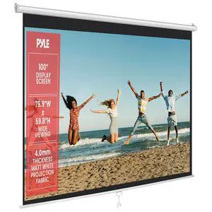 Pyle Manual Pull Down Projector Screen - Universal 100-inch Roll-Down Retractable Manual Screen w/ Auto-Locking, Adjustable Screen Height, Black Masking Border -Home PRJSM1006 Pyle Manual Pull Down Projector Screen - Universal 100-inch Roll-Down Retractable Manual Screen w/ Auto-Locking, Adjustable Screen Height, Black Masking Border -Home PRJSM1006