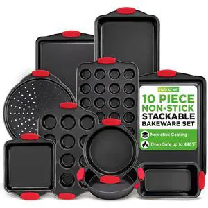 NutriChef 10-Piece Nonstick Kitchen Oven Baking Pans - Premium & Stylish Non-Stick Carbon Steel - Commercial Grade Restaurant Quality Metal Bakeware with Silicone Handles - Easy to Clean, NCSBS10S NutriChef 10-Piece Nonstick Kitchen Oven Baking Pans - Premium & Stylish Non-Stick Carbon Steel - Commercial Grade Restaurant Quality Metal Bakeware with Silicone Handles - Easy to Clean, NCSBS10S