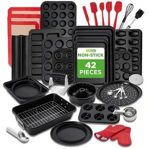 NutriChef 42-Piece Ultimate Nonstick Bakeware Set - Carbon Steel Baking Pans, Everyday Baking Tools, Oven Mitts, & More - Ideal for Baking Delicious Savory & Sweet Treats - Complete Set for Bakers NutriChef 42-Piece Ultimate Nonstick Bakeware Set - Carbon Steel Baking Pans, Everyday Baking Tools, Oven Mitts, & More - Ideal for Baking Delicious Savory & Sweet Treats - Complete Set for Bakers