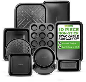 NutriChef 10-Piece Non-Stick Baking Set Heavy-Duty Carbon Steel Bakeware Set w/ Cookie Sheets, Muffin Pan, Roasting Pan, Cake Pan, Baking Tray, Pizza Pan Effortless Food Release & Easy Cleanup NutriChef 10-Piece Non-Stick Baking Set Heavy-Duty Carbon Steel Bakeware Set w/ Cookie Sheets, Muffin Pan, Roasting Pan, Cake Pan, Baking Tray, Pizza Pan Effortless Food Release & Easy Cleanup