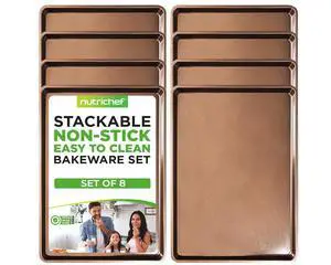NutriChef 8-Pack Nonstick XL Cookie Sheets for Baking - 22" x 16" Extra Large Carbon Steel Oven Baking Trays - Non Stick Coating, Stackable Baking Pans NutriChef 8-Pack Nonstick XL Cookie Sheets for Baking - 22" x 16" Extra Large Carbon Steel Oven Baking Trays - Non Stick Coating, Stackable Baking Pans