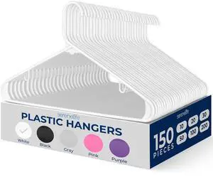 SereneLife White Standard Plastic Hangers, Mega Pack,150 Pieces Hangers for Clothes, Durable Tubular Hanger Slip Design Cloth Hanger Set with 2 Integrated Strap Hook Design SereneLife White Standard Plastic Hangers, Mega Pack,150 Pieces Hangers for Clothes, Durable Tubular Hanger Slip Design Cloth Hanger Set with 2 Integrated Strap Hook Design