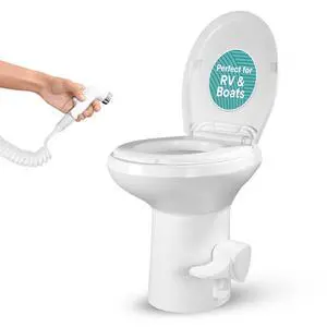 SereneLife RV Toilet - Small Camp Toilet with Foot Pedal and a Hand Sprayer, Leak-Proof, Odorless, Soft-Close Lid, Compact Water-Saving Design, Quick Installation, Perfect for RVs, Trailers, and Boats SereneLife RV Toilet - Small Camp Toilet with Foot Pedal and a Hand Sprayer, Leak-Proof, Odorless, Soft-Close Lid, Compact Water-Saving Design, Quick Installation, Perfect for RVs, Trailers, and Boats
