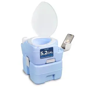 SereneLife 5.3 Gal Portable Toilet with Extra Large Seat, Moonwhite | 20L Waste Tank, 12L Fresh Water Capacity, 100+ flushes, hand sprayer & phone holder for camping, RVs, boating & emergency use SereneLife 5.3 Gal Portable Toilet with Extra Large Seat, Moonwhite | 20L Waste Tank, 12L Fresh Water Capacity, 100+ flushes, hand sprayer & phone holder for camping, RVs, boating & emergency use