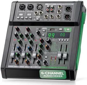 Pyle 6 Channel Audio Mixer - 2 XLR Combo Mic Inputs, Bluetooth Studio Mixer/DJ Controller with DSP Digital Effects, USB-A In with MP3 Player, PC Recording, LED Level Meter, Smooth Dials and Faders Pyle 6 Channel Audio Mixer - 2 XLR Combo Mic Inputs, Bluetooth Studio Mixer/DJ Controller with DSP Digital Effects, USB-A In with MP3 Player, PC Recording, LED Level Meter, Smooth Dials and Faders