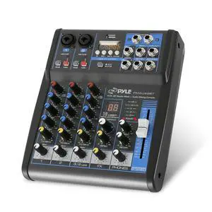 Pyle 4 Channel Audio Mixer with Bluetooth - DJ Sound Board Controller - USB Computer Input - Built-in MP3 Player - 48V Phantom Power - 3 Band EQ - 16-Bit DSP FX - Band, Studio Ready - PMXU43BT Pyle 4 Channel Audio Mixer with Bluetooth - DJ Sound Board Controller - USB Computer Input - Built-in MP3 Player - 48V Phantom Power - 3 Band EQ - 16-Bit DSP FX - Band, Studio Ready - PMXU43BT