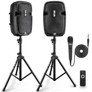 Pyle Active + Passive PA Systems - Dual 8inch 700 Watt Max Power Output Speaker with Microphone, Bluetooth Wireless Streaming, MP3/USB/SD/AUX Readers, Speaker Stands- Pyle PPHP849KT Pyle Active + Passive PA Systems - Dual 8inch 700 Watt Max Power Output Speaker with Microphone, Bluetooth Wireless Streaming, MP3/USB/SD/AUX Readers, Speaker Stands- Pyle PPHP849KT