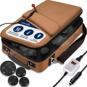 SereneLife Portable Massage Stone Warmer Set - Electric Spa Hot Stones Massager and Heater Kit with 6 Large and 6 Small Round Shaped Basalt Massaging Rocks, Digital Controller Heating Bag SereneLife Portable Massage Stone Warmer Set - Electric Spa Hot Stones Massager and Heater Kit with 6 Large and 6 Small Round Shaped Basalt Massaging Rocks, Digital Controller Heating Bag