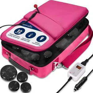 SereneLife Portable Massage Stone Warmer Set - Electric Spa Hot Stones Massager and Heater Kit with 6 Large and 6 Small Round Shaped Basalt Massaging Rocks, Digital Controller Heating Bag, Pink SereneLife Portable Massage Stone Warmer Set - Electric Spa Hot Stones Massager and Heater Kit with 6 Large and 6 Small Round Shaped Basalt Massaging Rocks, Digital Controller Heating Bag, Pink