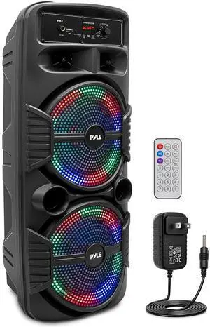 Pyle Portable Bluetooth PA Speaker System - 600W Rechargeable Outdoor Bluetooth Speaker Portable PA System w/ Dual 8 Subwoofer 1 Tweeter, Microphone In, Party Lights, USB, Radio, Remote - PPHP2835B Pyle Portable Bluetooth PA Speaker System - 600W Rechargeable Outdoor Bluetooth Speaker Portable PA System w/ Dual 8 Subwoofer 1 Tweeter, Microphone In, Party Lights, USB, Radio, Remote - PPHP2835B
