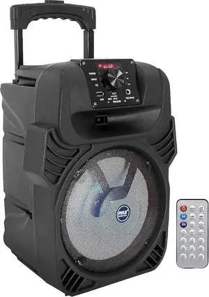 Pyle 8" Portable Bluetooth PA Speaker - 500W Rechargeable Indoor/Outdoor Karaoke Machine Sound System - Multi-Color LED Party Lights, Mic Input, FM Radio, MP3/USB & Remote Control (Black) Pyle 8" Portable Bluetooth PA Speaker - 500W Rechargeable Indoor/Outdoor Karaoke Machine Sound System - Multi-Color LED Party Lights, Mic Input, FM Radio, MP3/USB & Remote Control (Black)