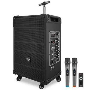 Pyle 12'' Portable Wireless Bluetooth Speaker System - Built-in Rechargeable Battery, Wireless Microphone, USB/Micro SD/FM - 80 Watt - FM Radio with Digital LED Display, PWMA1299A Pyle 12'' Portable Wireless Bluetooth Speaker System - Built-in Rechargeable Battery, Wireless Microphone, USB/Micro SD/FM - 80 Watt - FM Radio with Digital LED Display, PWMA1299A