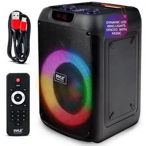Pyle 100W Bluetooth Karaoke PA Speaker with 8 Inch Woofer, Echo Bass and Treble Control, USB SD Card FM Radio, Mic Input, LED Lights for Home Events and DJ Use Pyle 100W Bluetooth Karaoke PA Speaker with 8 Inch Woofer, Echo Bass and Treble Control, USB SD Card FM Radio, Mic Input, LED Lights for Home Events and DJ Use