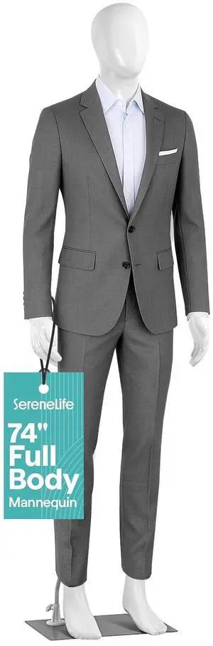 SereneLife 74" Male Mannequin Full Body Dress Form with Detachable Head, Hands and Legs, Adjustable Stand, 360 Degree Rotating Head, Tool Free Assembly for Clothing Display, Retail and Studio SereneLife 74" Male Mannequin Full Body Dress Form with Detachable Head, Hands and Legs, Adjustable Stand, 360 Degree Rotating Head, Tool Free Assembly for Clothing Display, Retail and Studio