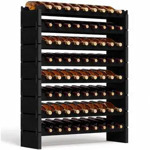 NutriChef 72 Bottle Wine Rack Stackable Bamboo Freestanding, 8-Tier Modular Shelf, Sturdy Wobble Free, Upgraded 2026 Design, Easy No-Tool Assembly for Kitchen, Cellar or Bar 33.5" x 10" x 41" (Black) NutriChef 72 Bottle Wine Rack Stackable Bamboo Freestanding, 8-Tier Modular Shelf, Sturdy Wobble Free, Upgraded 2026 Design, Easy No-Tool Assembly for Kitchen, Cellar or Bar 33.5" x 10" x 41" (Black)