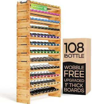 NutriChef 108 Bottle Stackable Modular Wine Rack, Upgraded 1 Thick Sideboard, .5 Rack Sticks, Sturdy Wobble Free Natural Bamboo Construction, Protective Moisture Resistant Finish, 33.5" x 10" x 63" NutriChef 108 Bottle Stackable Modular Wine Rack, Upgraded 1 Thick Sideboard, .5 Rack Sticks, Sturdy Wobble Free Natural Bamboo Construction, Protective Moisture Resistant Finish, 33.5" x 10" x 63"