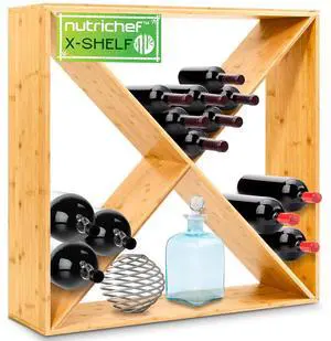 Nutrichef X Self Oversize Stackable Modular Wine Rack, Fits Up to 84 Standard Size Bottles Compatible and Stackable w/All Wine Racks - Bamboo Construction with Anti Moisture Protective Finish Nutrichef X Self Oversize Stackable Modular Wine Rack, Fits Up to 84 Standard Size Bottles Compatible and Stackable w/All Wine Racks - Bamboo Construction with Anti Moisture Protective Finish