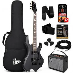 Pyle Heavy Metal EG Fire Electric Guitar Axe w/ Amplifier Kit, Full Size Instrument w/ Practice Amp & Accessories, Metal Axe, Black Pyle Heavy Metal EG Fire Electric Guitar Axe w/ Amplifier Kit, Full Size Instrument w/ Practice Amp & Accessories, Metal Axe, Black