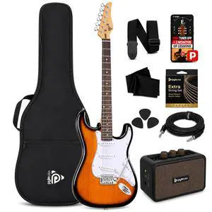 Pyle Electric Guitar and Amp Kit - Full Size 39" Complete Starter Kit with Wearable Bluetooth Amplifier, 1/4 Cable, Carry Case, Strap, Strings, Picks, Cleaning Cloth, ST-Style Pickups (Sun Burst) Pyle Electric Guitar and Amp Kit - Full Size 39" Complete Starter Kit with Wearable Bluetooth Amplifier, 1/4 Cable, Carry Case, Strap, Strings, Picks, Cleaning Cloth, ST-Style Pickups (Sun Burst)