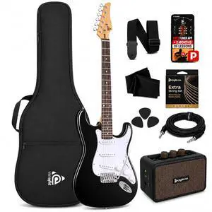 Pyle Electric Guitar and Amp Kit - Full Size 39" Complete Starter Kit with Wearable Bluetooth Amplifier, 1/4 Cable, Carry Case, Strap, Strings, Picks, Cleaning Cloth, ST-Style Pickups (Black) Pyle Electric Guitar and Amp Kit - Full Size 39" Complete Starter Kit with Wearable Bluetooth Amplifier, 1/4 Cable, Carry Case, Strap, Strings, Picks, Cleaning Cloth, ST-Style Pickups (Black)