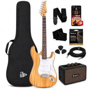 Pyle Electric Guitar and Amp Kit - Full Size 39" Complete Starter Kit with Wearable Bluetooth Amplifier, 1/4 Cable, Carry Case, Strap, Strings, Picks, Cleaning Cloth, ST-Style Pickups (Natural) Pyle Electric Guitar and Amp Kit - Full Size 39" Complete Starter Kit with Wearable Bluetooth Amplifier, 1/4 Cable, Carry Case, Strap, Strings, Picks, Cleaning Cloth, ST-Style Pickups (Natural)