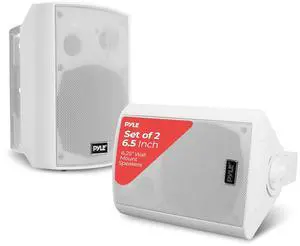 Pyle 6.5'' Marine Grade Waterproof Bluetooth Speakers with Built-in Amplifier, Indoor/Outdoor Use, Full Range Stereo, Aux Input, Rustproof, Ideal for Patio, Pool, Home Audio, White Pyle 6.5'' Marine Grade Waterproof Bluetooth Speakers with Built-in Amplifier, Indoor/Outdoor Use, Full Range Stereo, Aux Input, Rustproof, Ideal for Patio, Pool, Home Audio, White