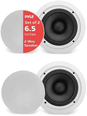 Pyle 6.5 70v Ceiling Mount Speakers-Pair of 2-Way Midbass Woofer Speaker Transformer 1 Titanium Dome Tweeter Wall Flush Design w/ 65Hz-22kHz Frequency Response&250 Watts Peak-Pyle PDIC60T,White Pyle 6.5 70v Ceiling Mount Speakers-Pair of 2-Way Midbass Woofer Speaker Transformer 1 Titanium Dome Tweeter Wall Flush Design w/ 65Hz-22kHz Frequency Response&250 Watts Peak-Pyle PDIC60T,White