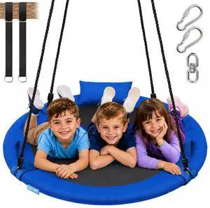SereneLife Saucer Swing, Tree Swing, 40 Inch, 900lb Heavy Duty Capacity for Kids, 900D Oxford Waterproof Seat, Adjustable Height Ropes, 2 Strap Tree Hang Kit, Center Swivel Spinner, Blue SereneLife Saucer Swing, Tree Swing, 40 Inch, 900lb Heavy Duty Capacity for Kids, 900D Oxford Waterproof Seat, Adjustable Height Ropes, 2 Strap Tree Hang Kit, Center Swivel Spinner, Blue