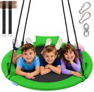 SereneLife Saucer Swing, Tree Swing, 40 Inch, 900lb Heavy Duty Capacity for Kids, 900D Oxford Waterproof Seat, Adjustable Height Ropes, 2 Strap Tree Hang Kit, Center Swivel Spinner, Green SereneLife Saucer Swing, Tree Swing, 40 Inch, 900lb Heavy Duty Capacity for Kids, 900D Oxford Waterproof Seat, Adjustable Height Ropes, 2 Strap Tree Hang Kit, Center Swivel Spinner, Green