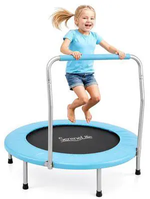 SereneLife 36 Foldable Mini Trampoline for Kids - Compact Fitness Rebounder with Foam Handle - Safe, Stable Exercise Trampoline with 330lbs Max Load for Indoor/Outdoor Active Play & Exercise SereneLife 36 Foldable Mini Trampoline for Kids - Compact Fitness Rebounder with Foam Handle - Safe, Stable Exercise Trampoline with 330lbs Max Load for Indoor/Outdoor Active Play & Exercise