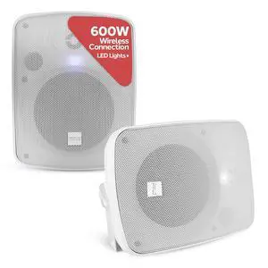 Pyle 5.25" Outdoor Bluetooth Speakers, Waterproof Wall Mount Speaker System with Active/Passive Pair, 600W Power, Weatherproof Housing for Indoor or Outdoor Use, White Pyle 5.25" Outdoor Bluetooth Speakers, Waterproof Wall Mount Speaker System with Active/Passive Pair, 600W Power, Weatherproof Housing for Indoor or Outdoor Use, White