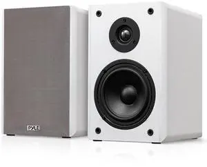 Pyle 6.5 Bookshelf Speakers, Pair of Wired Bookshelf Speakers with Wall Mount Brackets, 2-Way HiFi Home Theater with Paper Cone, Soft Dome Tweeter, Compact Design, 11.5 x 7.5 x 9.5, White Pyle 6.5 Bookshelf Speakers, Pair of Wired Bookshelf Speakers with Wall Mount Brackets, 2-Way HiFi Home Theater with Paper Cone, Soft Dome Tweeter, Compact Design, 11.5 x 7.5 x 9.5, White