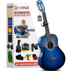 Pyle Classical Guitar Starter Kit - 34" 1/2 Size All Wood Instrument with Capo, Gig Bag, Strings, Strap, Picks (Blue Gloss) Pyle Classical Guitar Starter Kit - 34" 1/2 Size All Wood Instrument with Capo, Gig Bag, Strings, Strap, Picks (Blue Gloss)
